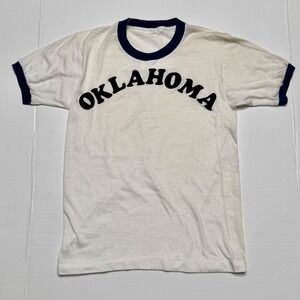 Vintage Oklahoma Joey Ringer T-Shirt Kids 14-16 White Navy Made in USA 50/50 A3
